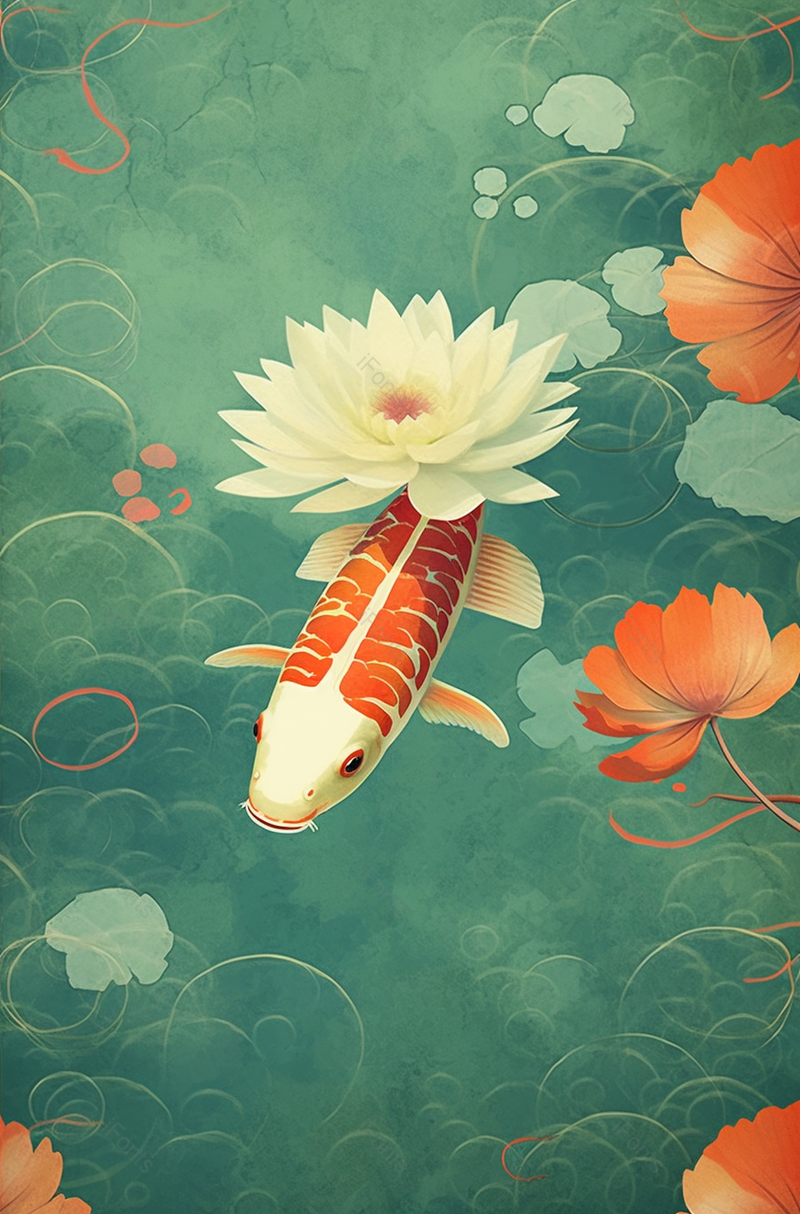 锦鲤在游泳中国风工笔画海报背景插画,插画/手绘图,插画/手绘图库,插画/手绘图下载,插画/手绘